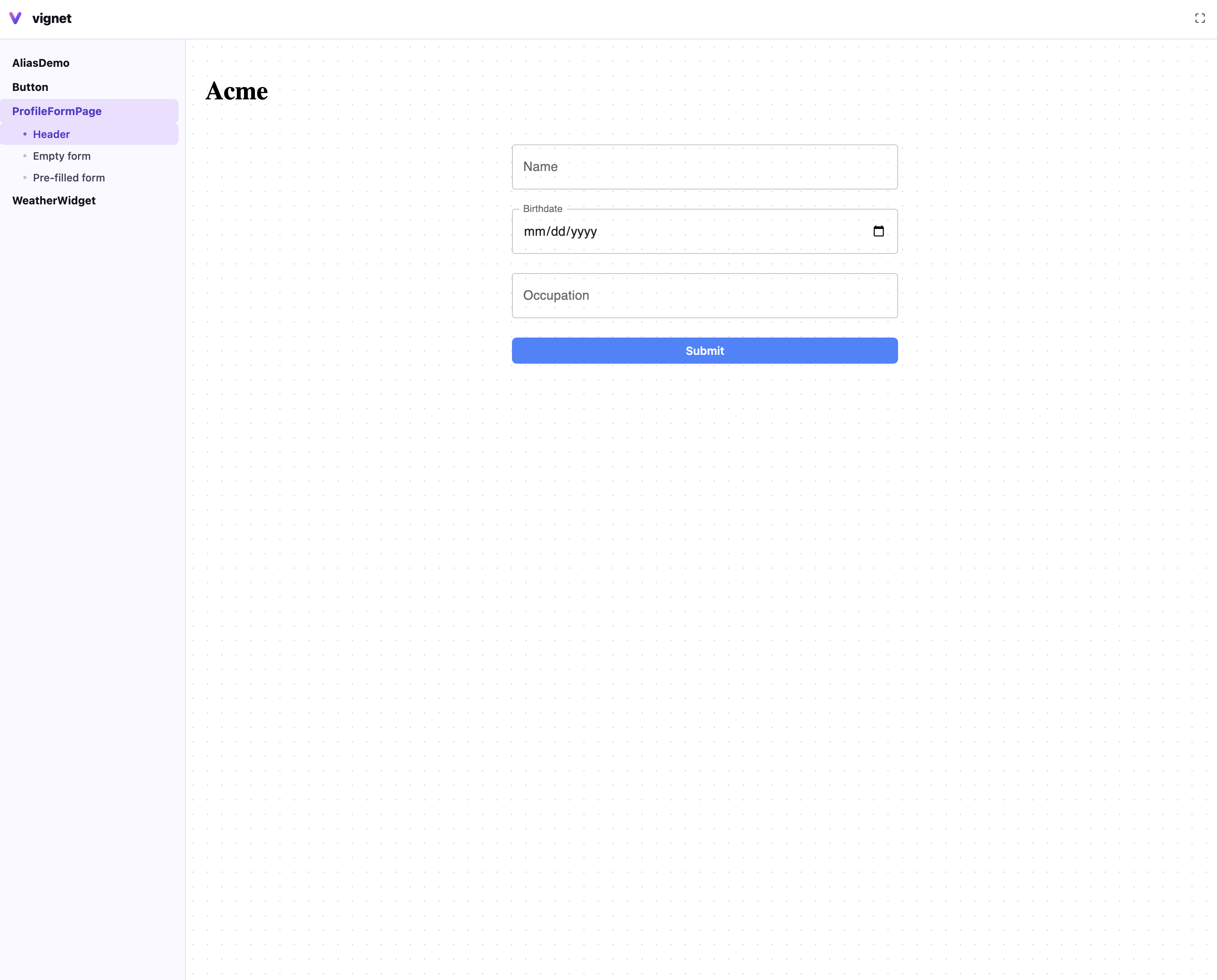 Vignet UI
